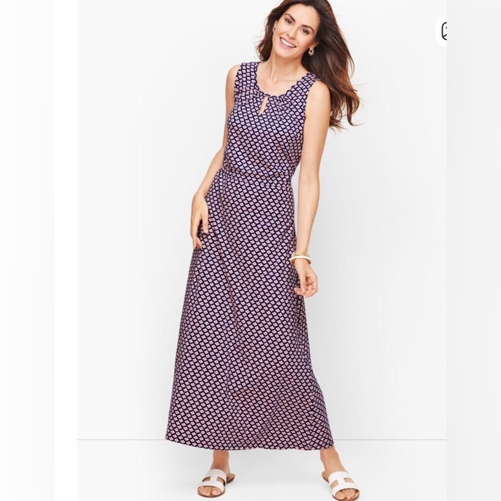 Talbots Blue and Pink Daisy Maxi Dress - Size Small